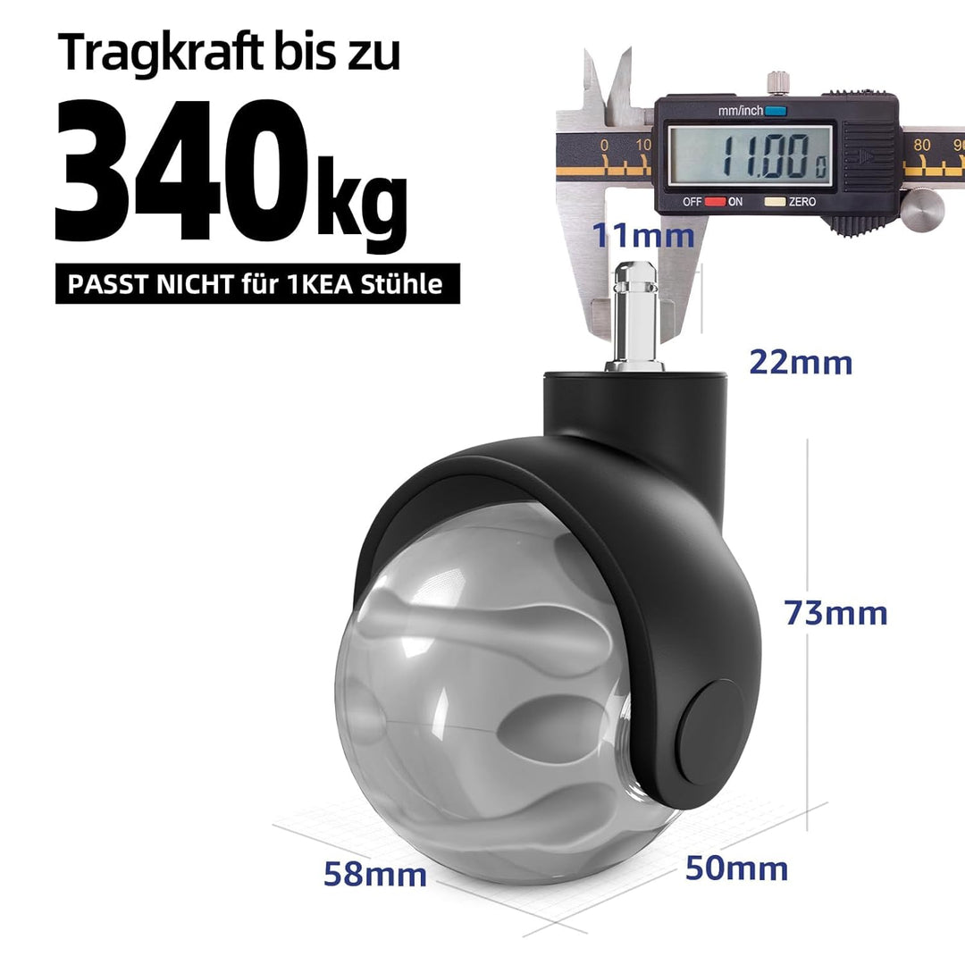 Sytopia Bürostuhl Rollen 5er Set in Grau, Rollen für Bürostühle 11 x 22 mm für Teppichböden, Hartbod