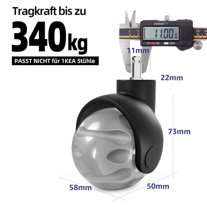 Sytopia Bürostuhl Rollen 5er Set in Grau, Rollen für Bürostühle 11 x 22 mm für Teppichböden, Hartbod