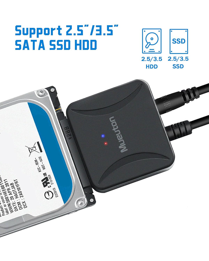 Mueuton SATA USB Adapter, USB 3.0 auf SATA III Festplattenadapter für 2,5 Zoll / 3,5 Zoll HDD/SSD Fe