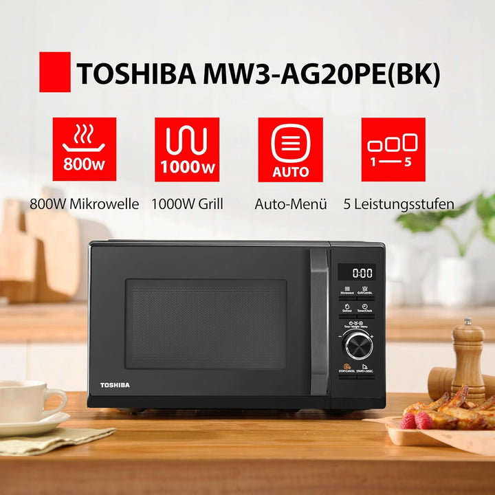 Toshiba MW3-AG20PE(BK) Mikrowellen mit Grill 20L 3-in-1 Mikrowellenherd, Chef-Abtauung, Mikrowelle,