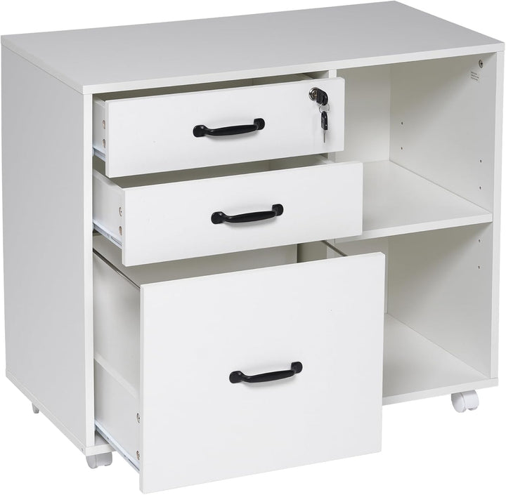 OC Orange-Casual 2er Aktenschrank mit 3 Schubladen und 2 Ablagen, 2 TLG-Mobiler Druckertisch mit Rol