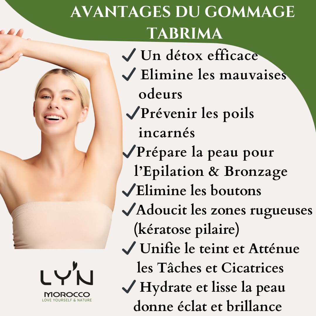 Ly'n Morocco TABRIMA SAHRAOUIA NILA und Weihrauch männlich Körpermaske Exfoliant für Knie, Ellbogen,