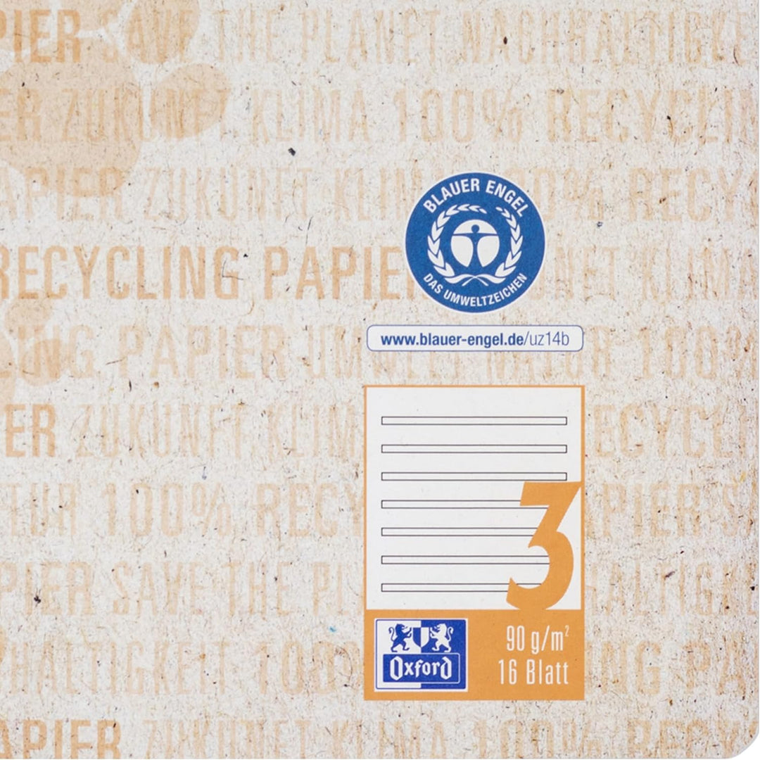 Oxford Schulheft A4 Recycling, 16 Blatt, Lineatur 3, liniert, 15 Stück