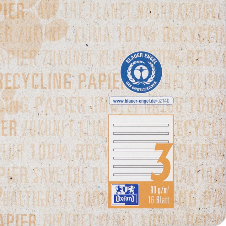 Oxford Schulheft A4 Recycling, 16 Blatt, Lineatur 3, liniert, 15 Stück