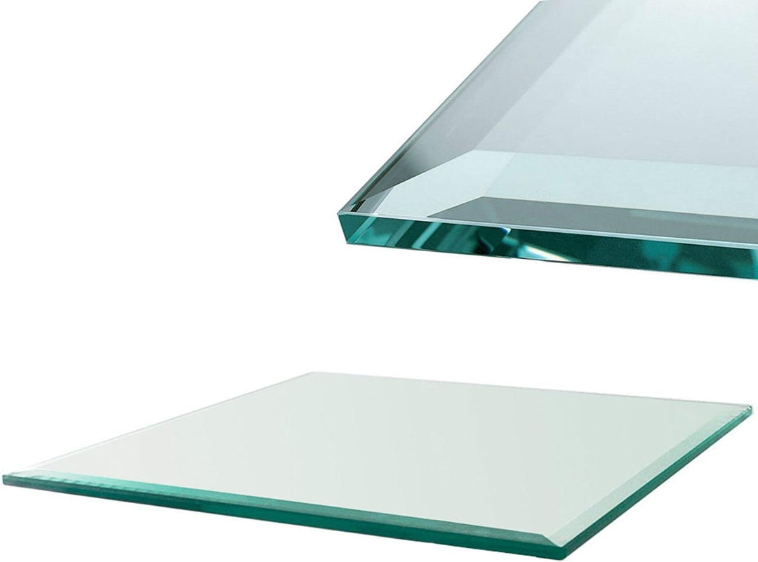 Euro Tische Glasplatte für Kaminofen und Tischplatte in 80x60cm Facettenschliff, Schutzplatte mit 6m