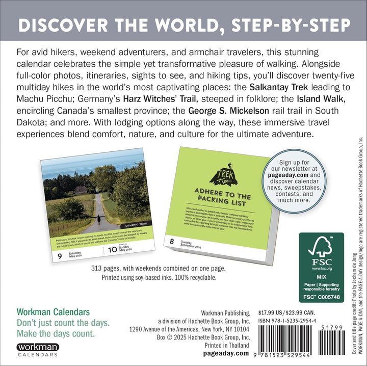 Walks of the World Page-A-Day® Calendar 2026: 25 Epic Treks and Multiday Hikes, Kalender