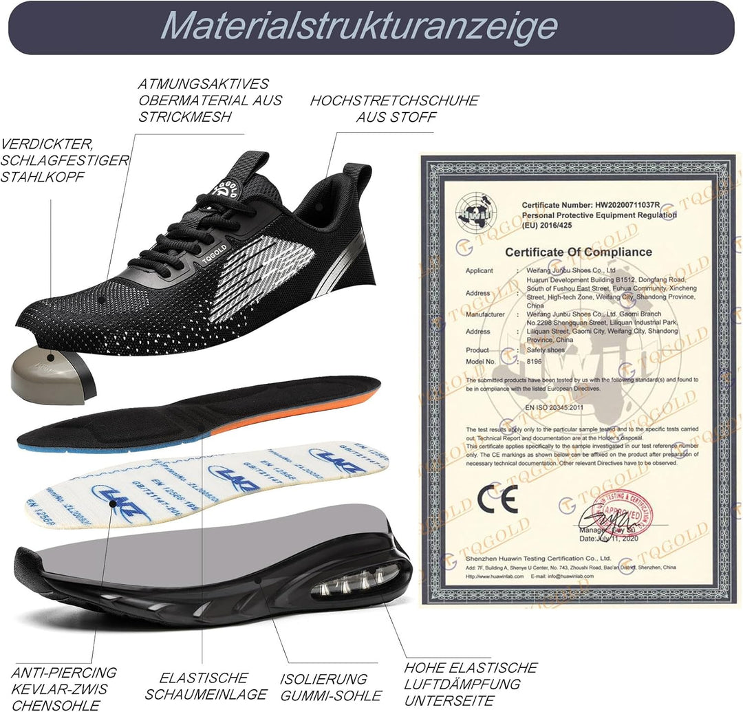 tqgold Sicherheitsschuhe Herren Damen Leicht Arbeitsschuhe | Sportlich Schutzschuhe mit Stahlkappe |