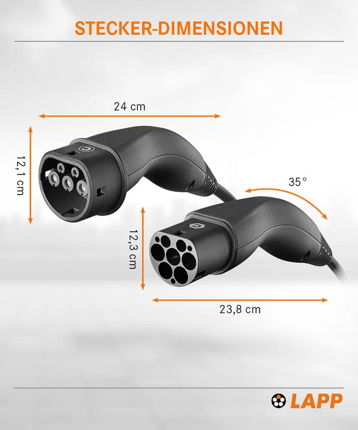 Lapp Mobility Typ 2 Ladekabel 7,4 KW/Glatt / 32 A / 1-Phasig/E-Auto Ladekabel/Mode 3 / 5m 5 Meter Sc