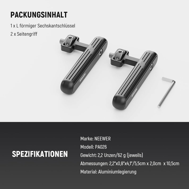 NEEWER 2PACK drehbarer Seitengriff/oberer Griff für Handy Video Rig Filmausrüstung, Aluminiumgriffe