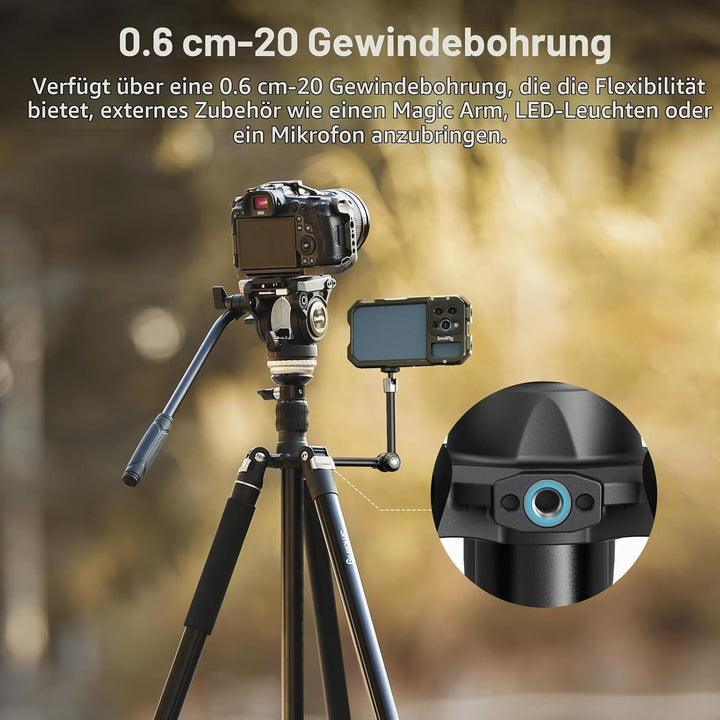 SMALLRIG Videostativ 75" Videokamerastativ Einbeinstativ mit +/-15° Nivellierbasis-Fluidkopf, profes