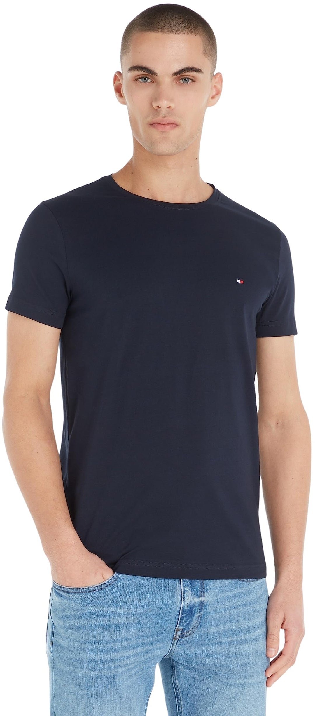 Tommy Hilfiger Herren T-Shirt Kurzarm Core Stretch Slim Fit, Blau (Desert Sky)