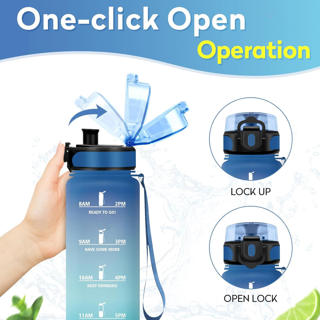 KollyKolla Trinkflasche Kohlensäure Geeignet, 500ml/1L/1.5L, Sport Trinkflasche mit Zeitmarkierung,