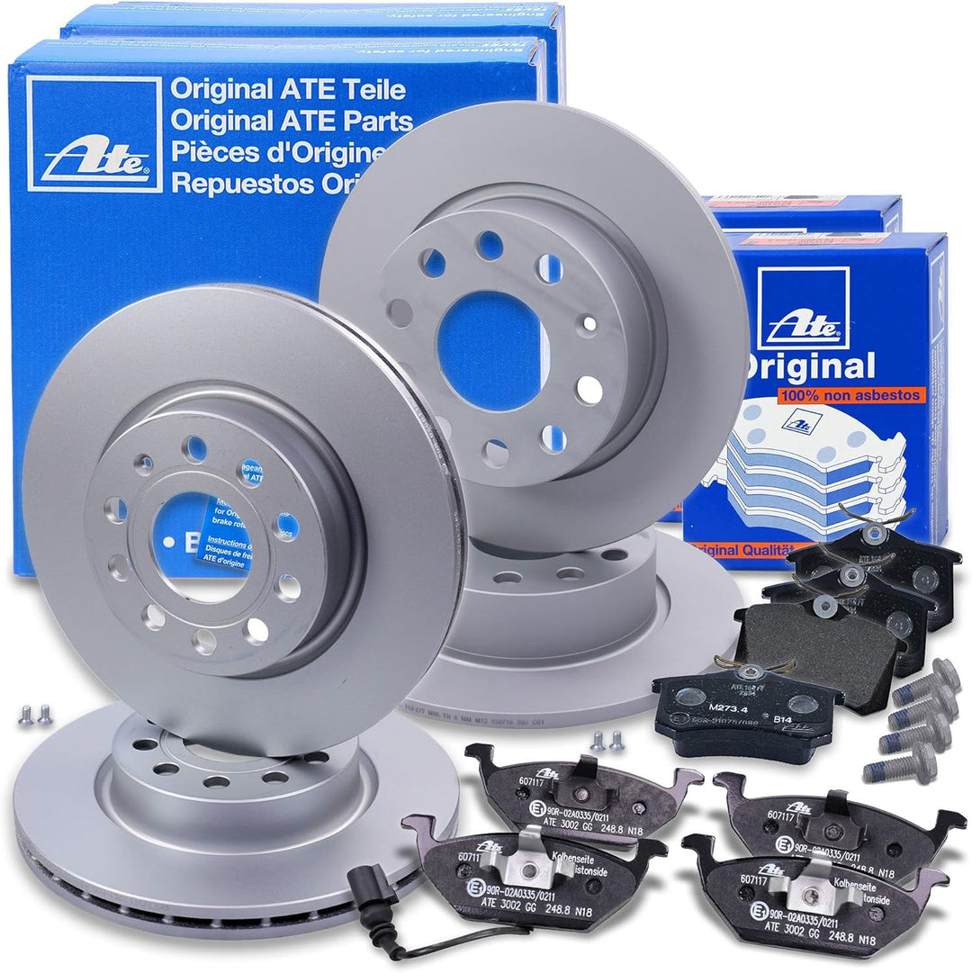 ATE Bremsenset inkl Bremsscheiben Vorne Ø 280 mm Belüftet + Hinten Ø 253 mm Voll und Bremsbeläge Vor