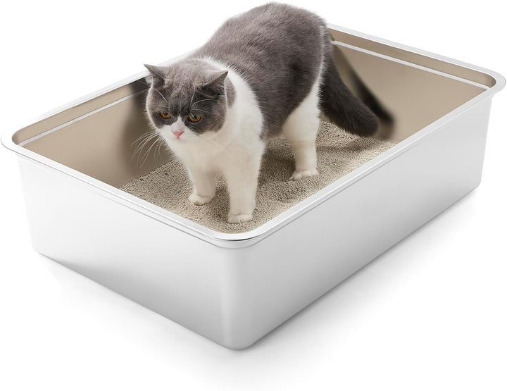 Yangbaga Edelstahl Katzentoilette, Katzenklo in 70x 50x 20 cm, Robuste Katzentoilette, Nicht Leicht