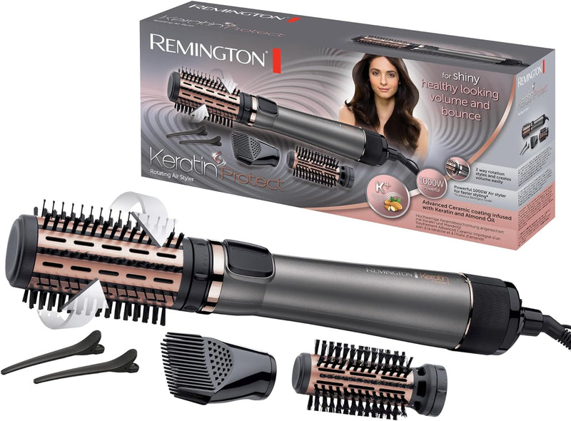 Remington Warmluftbürste rotierend [automatisch] Keratin Protect (inkl.3 Aufsätze: 2 Rundbürsten+Haa