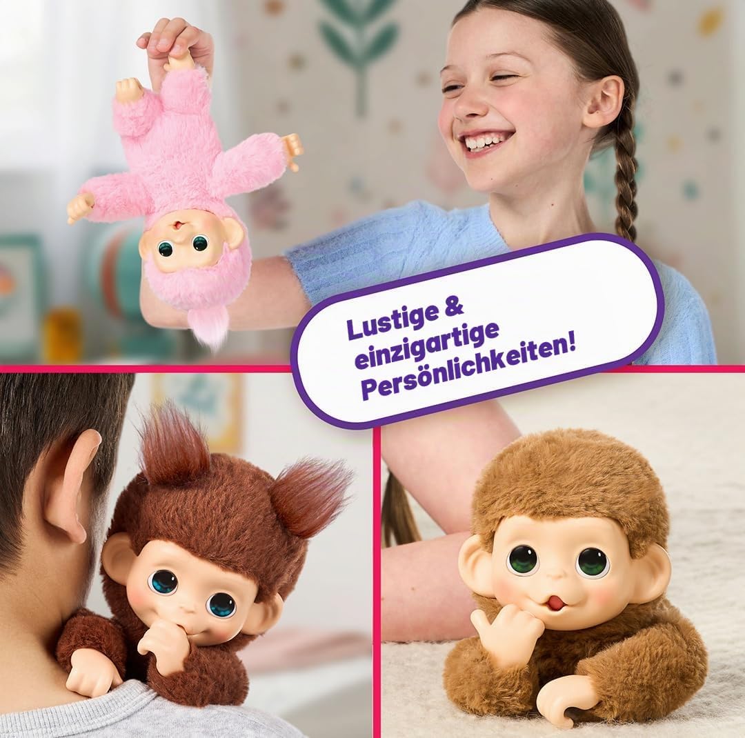 Little Live Pets Baby Monkey Minis – interaktiver Plüschaffe Pepi Peach mit über 20 realistischen Ge