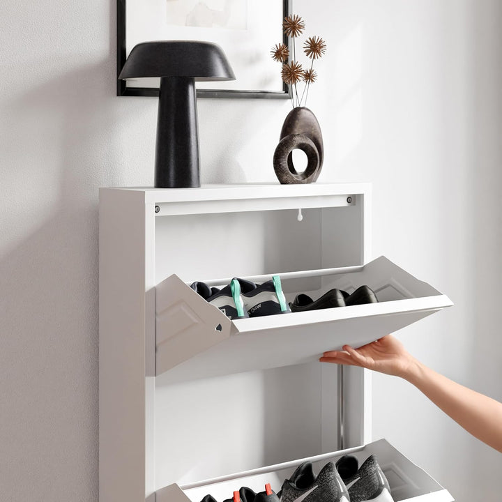 [en.casa] Schuhschrank Sokndal Schuhkipper mit 3 Klappen Metall Schuhkommode für 6 Paar Schuhe 104 x