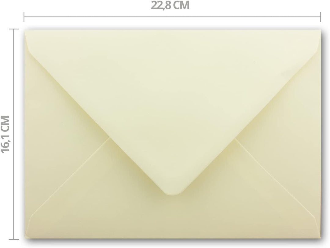 500 Stück Brief-Umschläge Creme - DIN C5-100 g/m² - 16,2 x 22,9 cm - Nassklebung mit spitzer Klappe