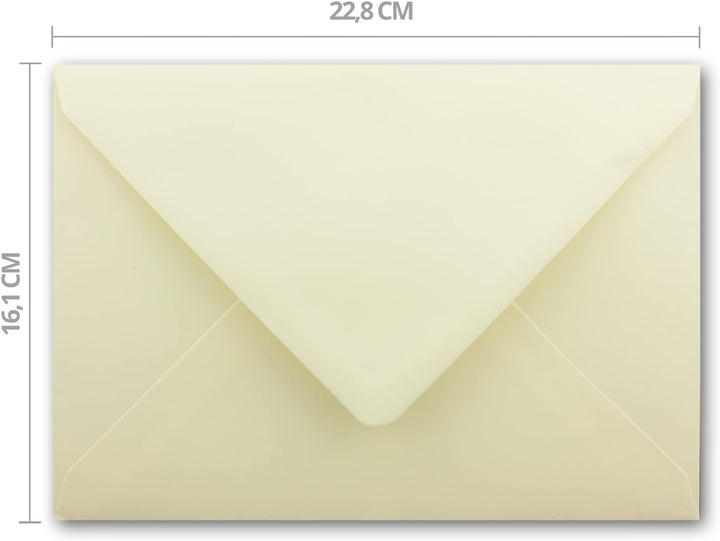 500 Stück Brief-Umschläge Creme - DIN C5-100 g/m² - 16,2 x 22,9 cm - Nassklebung mit spitzer Klappe