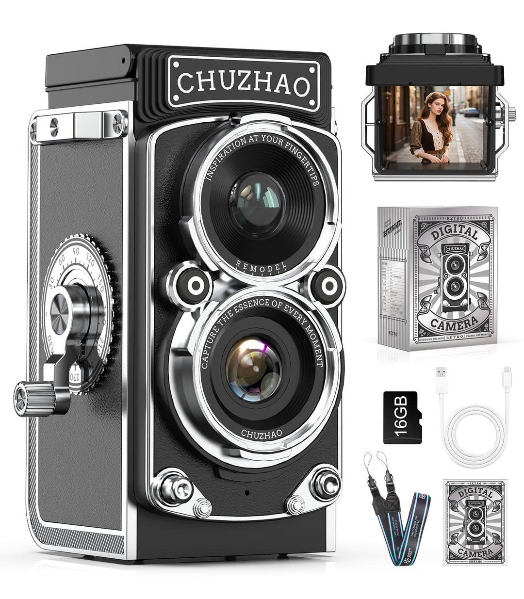 Retro Mini Digitalkamera, 1080P FHD Video Digital Retro Kamera mit 16GB Speicherkarte, 12MP Autofoku