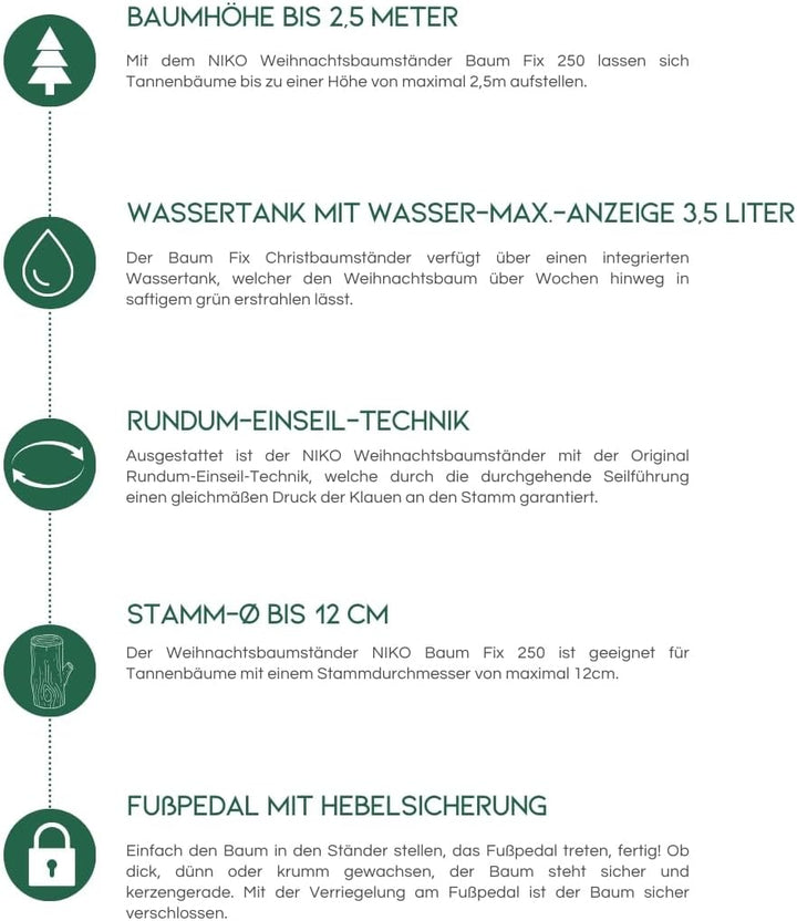 NIKO Baum Fix 250 Christbaumständer bis 2,5 m Baumhöhe Weihnachtsbaumständer mit 3,5 Liter Wassertan