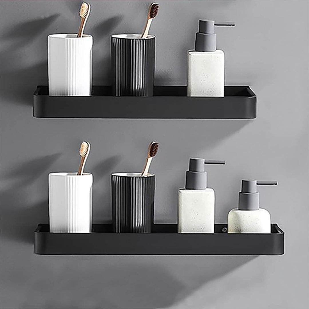 Camkum Duschablage Ohne Bohren Schwarz, 2 Stück Badezimmer Regal Selbstklebend Aluminium, Duschregal