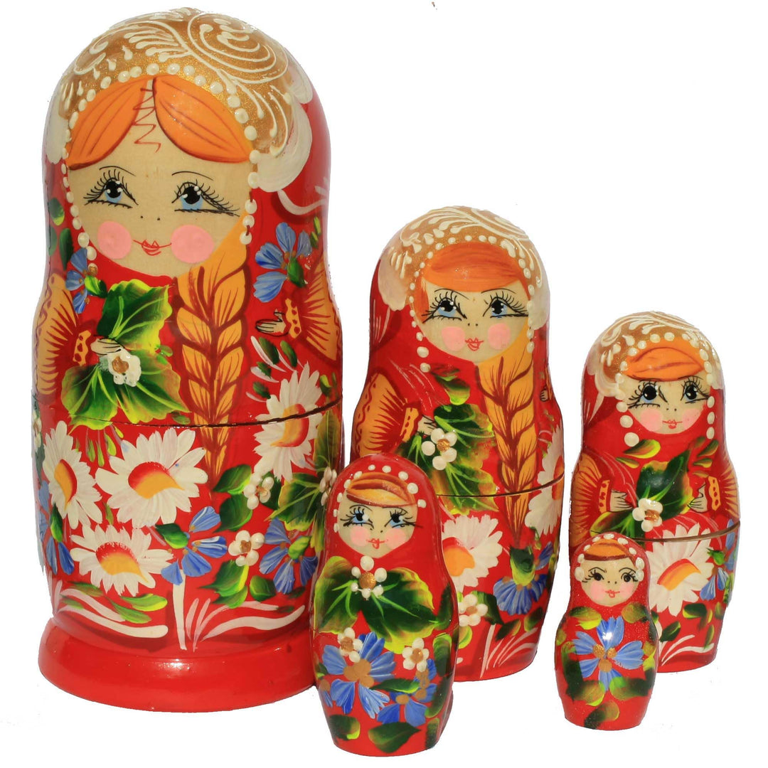 Semenovskay Rospis russische Matroschka Babuschka Matrjoschka Holzpuppen handbemalt Set aus 5 Puppen