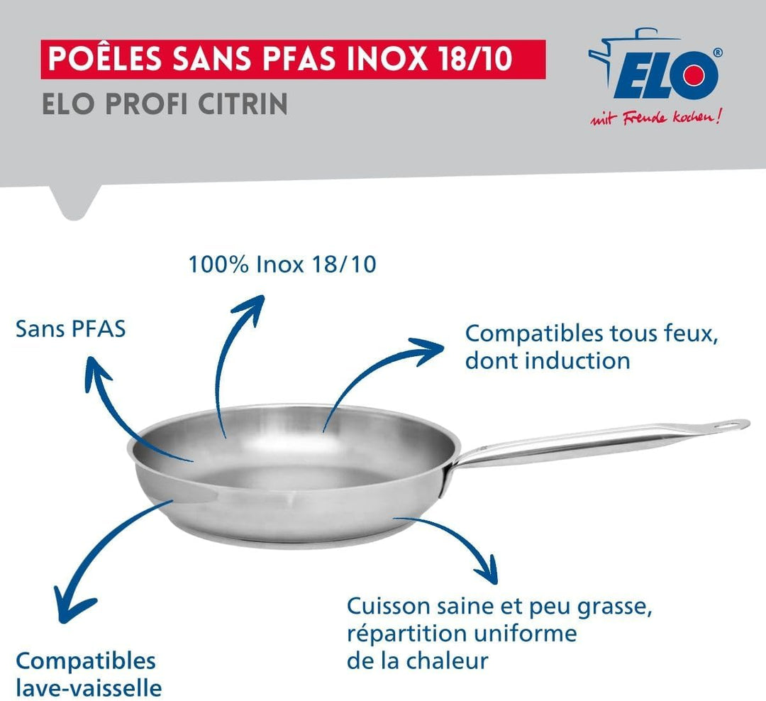 ELO 9870650 Kochgeschirr-Set, 4-teilig, 1 Bratpfanne 28 cm und 3 Kochtöpfe 12, 14 und 20 cm Elo Prof