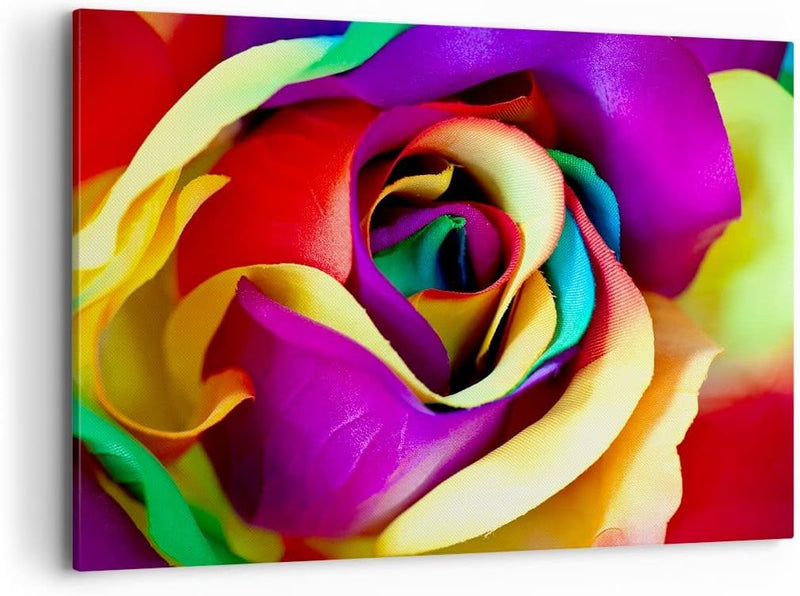 Bilder auf Leinwand 100x70cm Leinwandbild mit Rahmen Blume Farbe Rose Gross Wanddeko Bild Schlafzimm