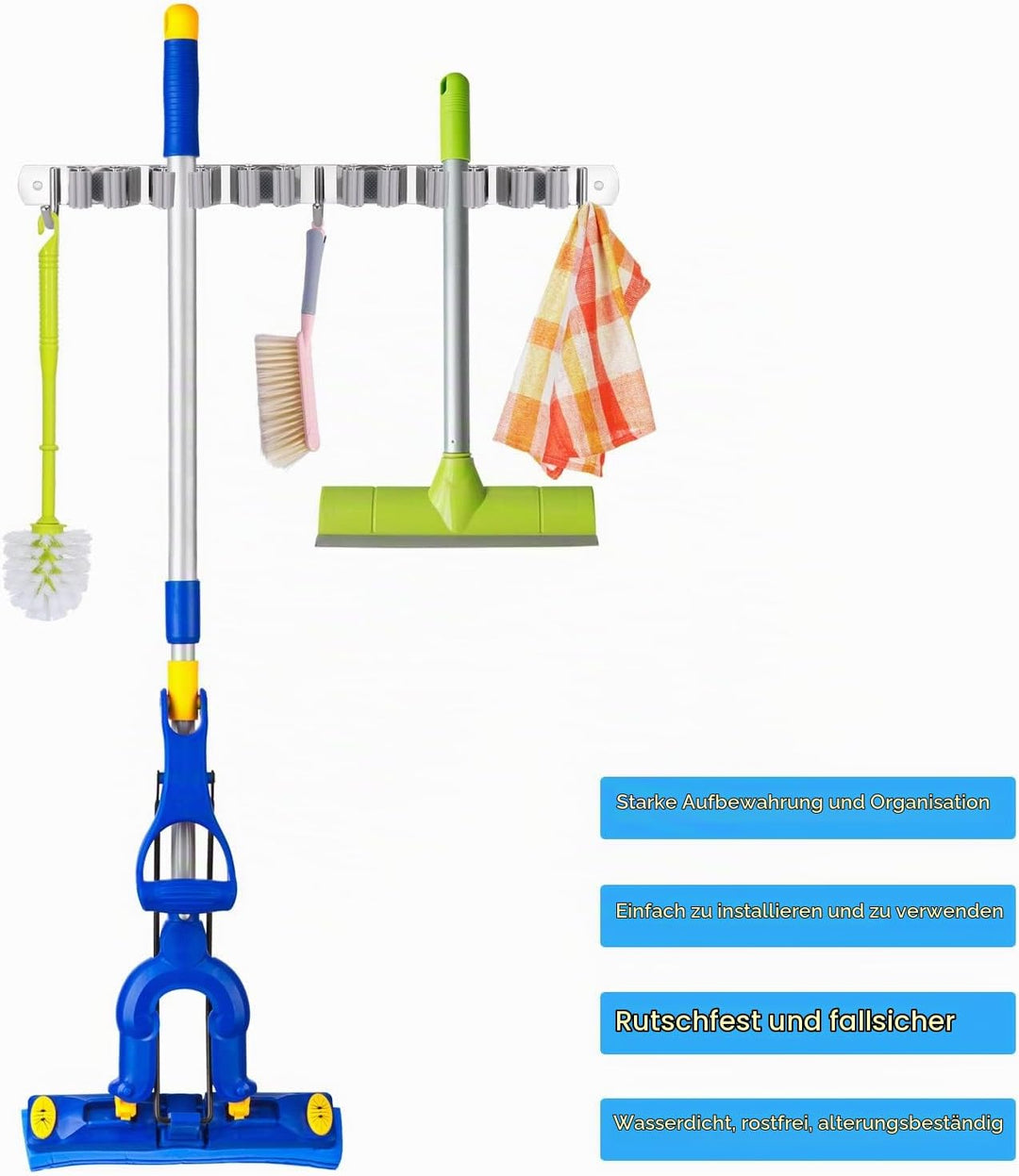 Hejo Besenhalterung Wand, 304 Edelstahl Gerätehalter Besen Mop Halter, Gartengerätehalter, Wandhalte