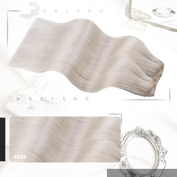 Moresoo Clip in Extensions Echthaar Blond Echthaar Extensions Clip Weissblond Remy Haarverlängerung