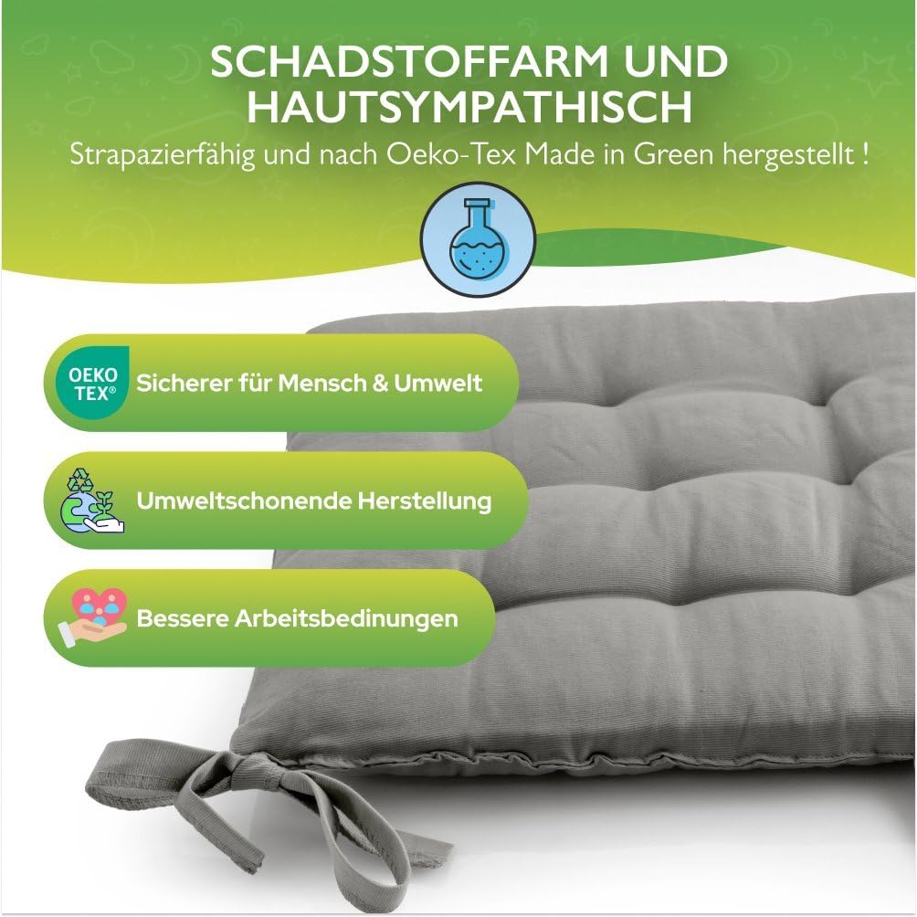 etérea 2er Set Sitzkissen Outdoor 40x40 mit Bändern - Stuhlkissen Grau für Gartenstuhl & Innenbereic