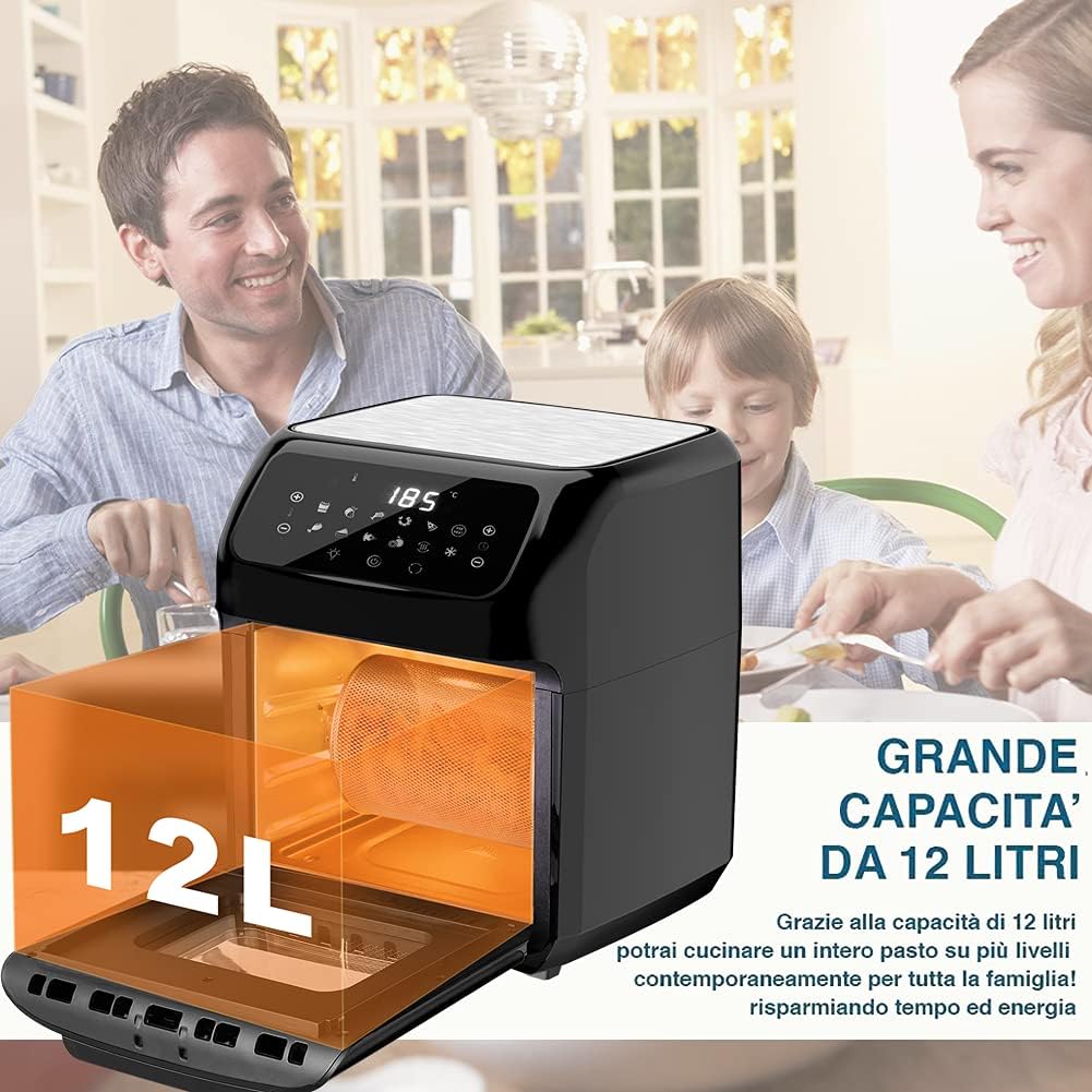 Bakaji Backofen Heissluftfritteuse Fritteuse zum Kochen von trockenem Grill ohne Öl Airfryer Kapazit