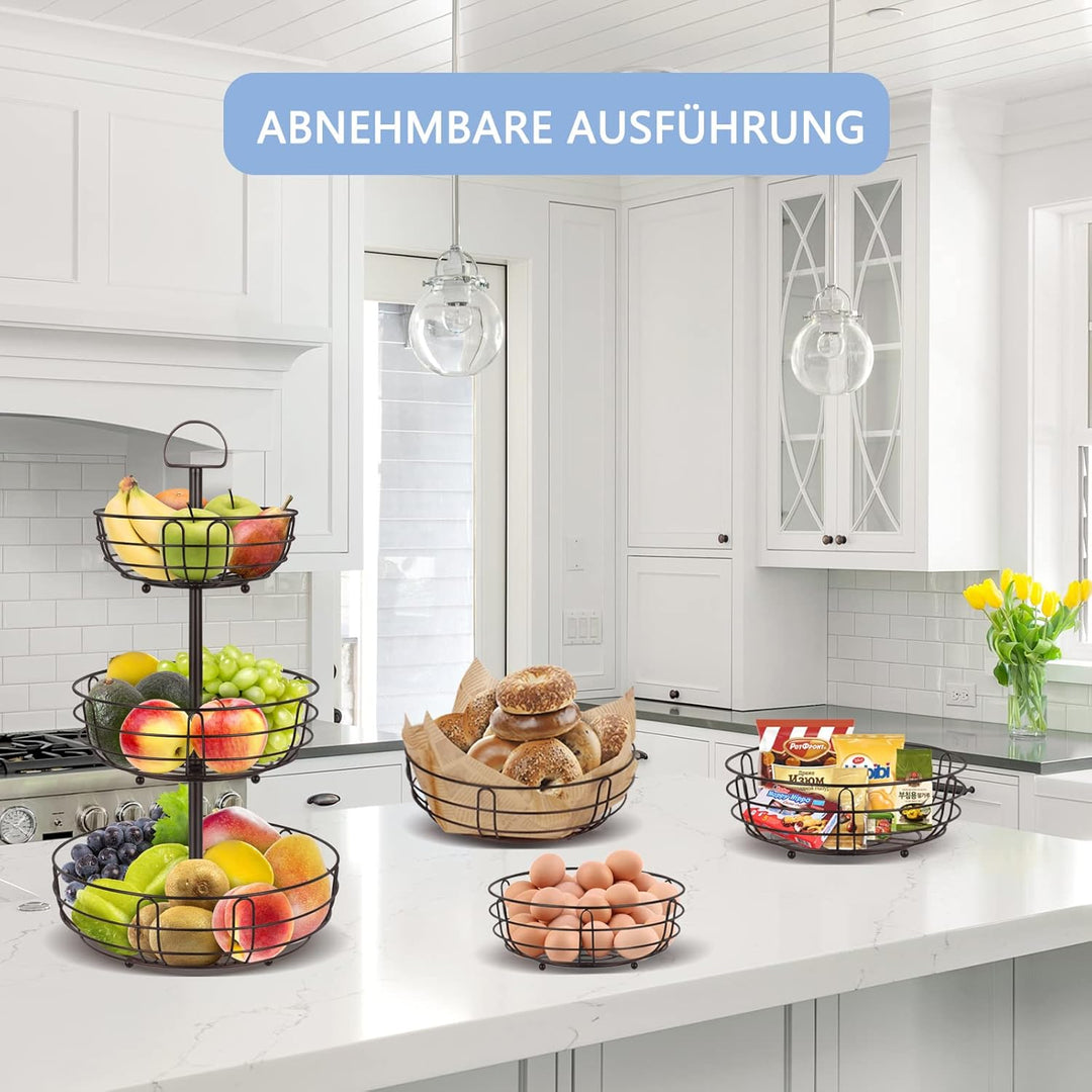 Bomclap 3 Stöckig Obstkörbe, Küche Obst Etagere aus Metall, Stehend Obstschale Gemüsekorb Aufbewahru