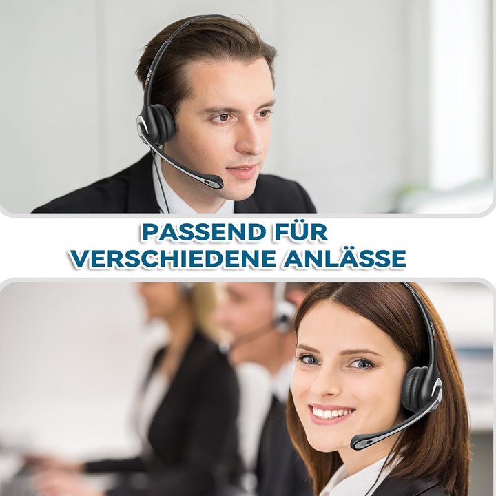 Wantek 602F Headsets mit Kabel Noise Cancelling Mikrofon USB 3,5mm Stecker und Typ-C Adapter für Com