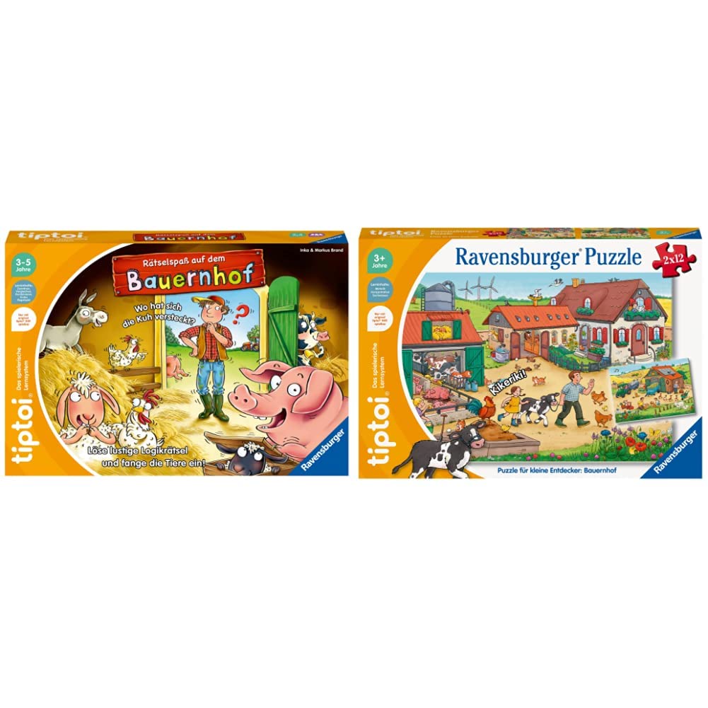 Ravensburger tiptoi Spiel 00125 Rätselspass auf dem Bauernhof - Lernspiel ab 3 Jahren & tiptoi 00136