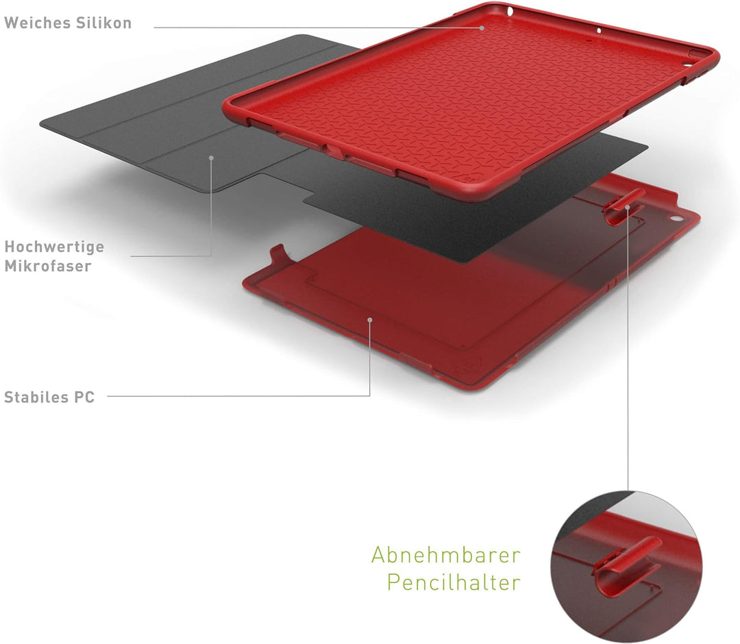 KMP GreenNu Schutzhülle/Klapphülle passend für iPad 9,7“ 2017/2018 – rot - 100% recyclebar – Bio-bas