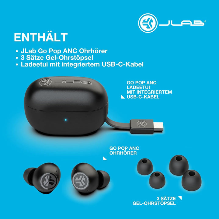 JLab Go Pop ANC In Ear Kopfhörer Bluetooth, Active Noise Cancelling kabellose Kopfhörer 24+ Std. Spi