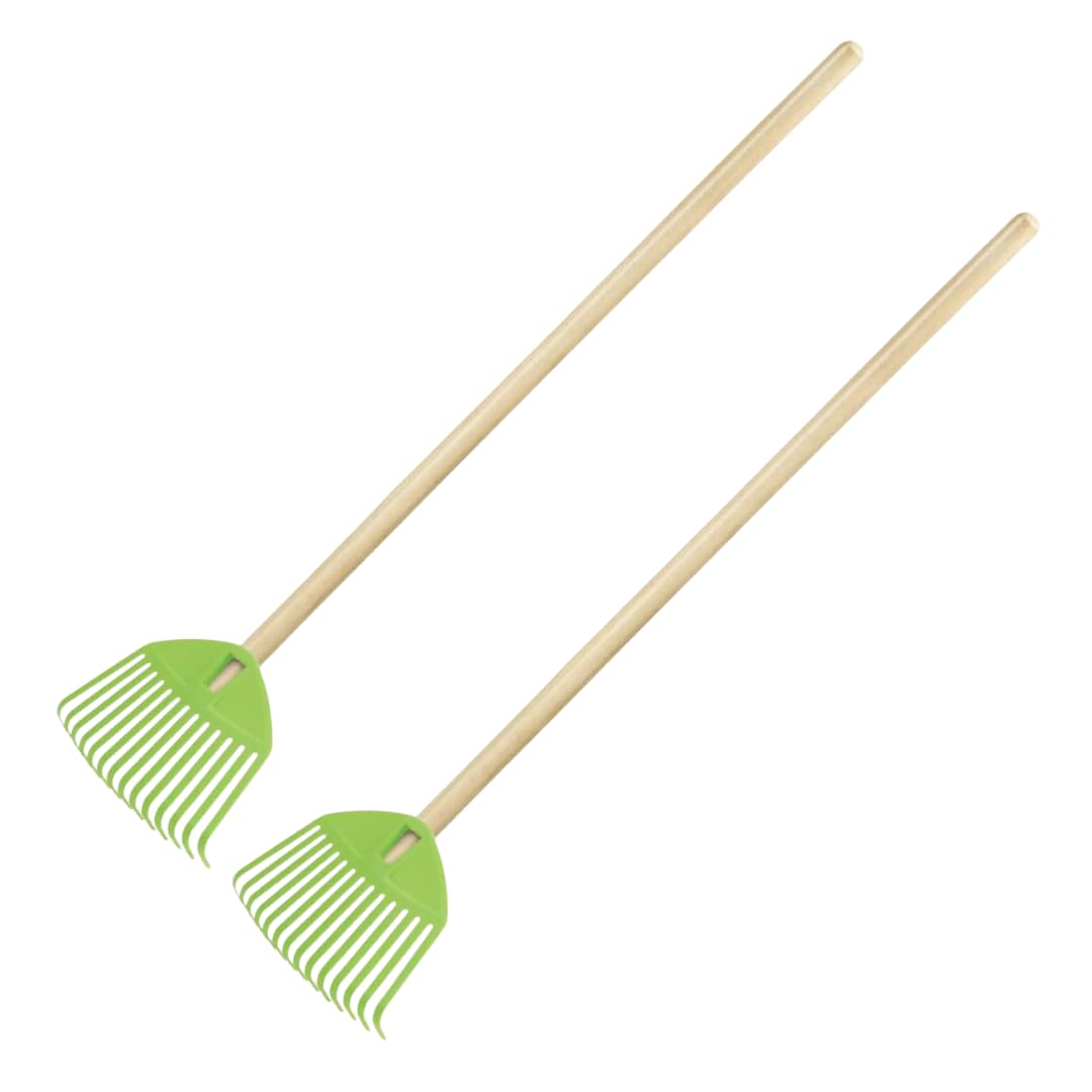 2 STK. Grün Kinderrechen 70cm – Mini-Gartenrechen mit Holzgriff, Rechen/Kleinbesen für Kinder, perfe