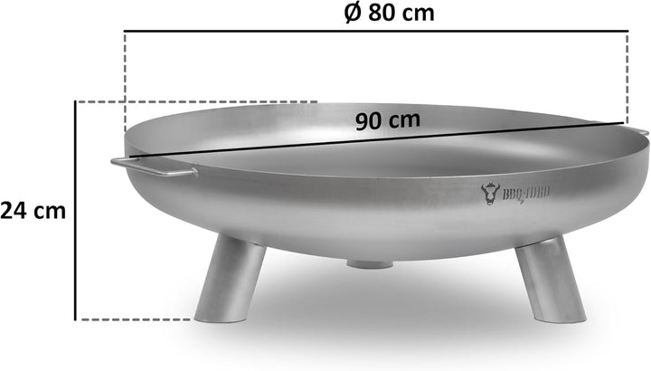 BBQ-Toro Edelstahl Feuerschale Ø 80 cm mit Deckel | Silber | Outdoor Feuerstelle mit drei Standbeine
