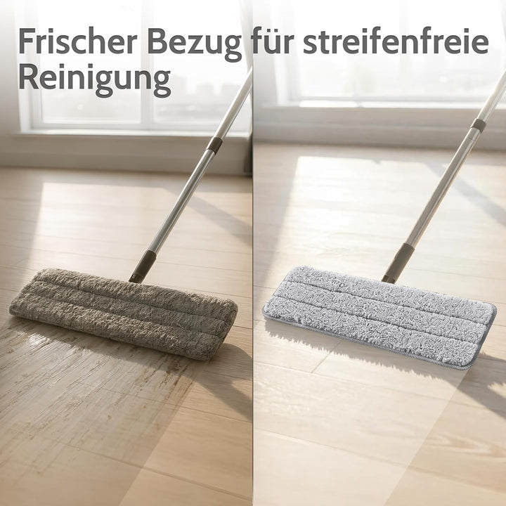 Allyson® Wischmopp Set Bodenwischer inkl. 5 Mops, 3-Kammer Wischmopp Set mit Eimer, Mob Wischer mit
