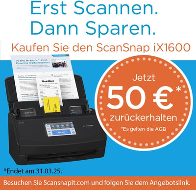 ScanSnap iX1600 Desktop Dokumentenscanner Schwarz - 5 GHz - Duplex, ADF, A4, WLAN, Touchscreen, USB