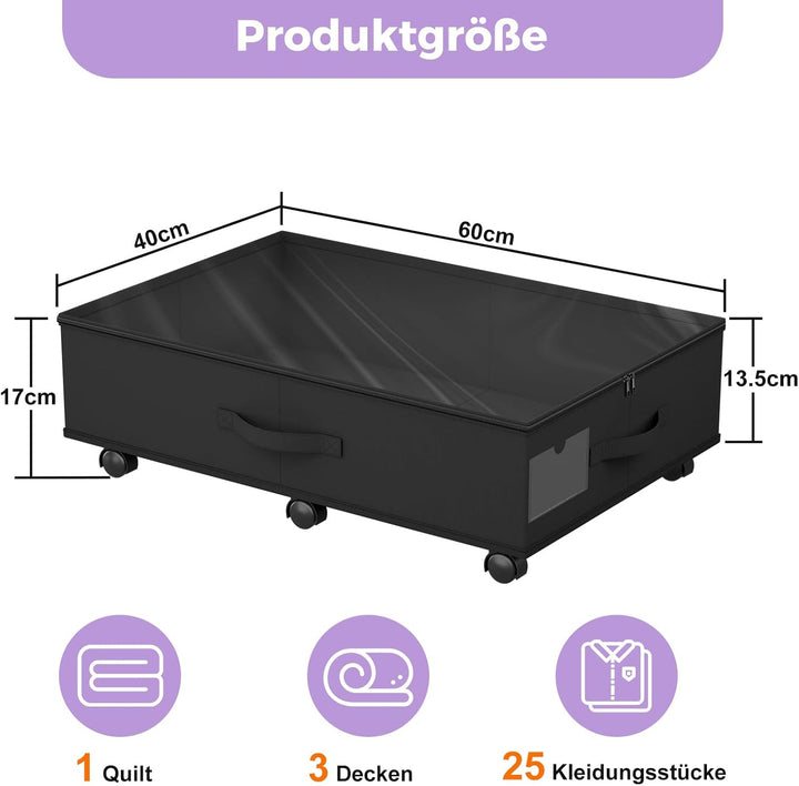 Babenest Unterbettkommode mit 6 Rollen, 2 Stück Faltbare Unterbett Aufbewahrungsbox mit Klarer Decke