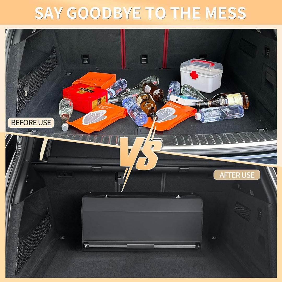61L Premium Leder Auto Kofferraum Organizer mit Deckel - Vordertür-Design, Stabile Griffen, Multifun
