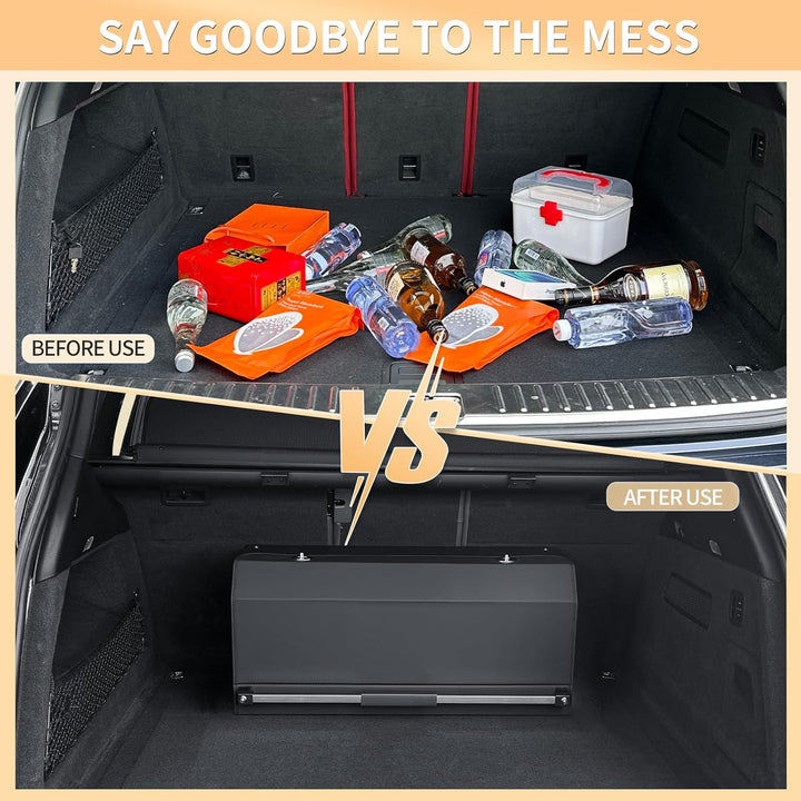 61L Premium Leder Auto Kofferraum Organizer mit Deckel - Vordertür-Design, Stabile Griffen, Multifun
