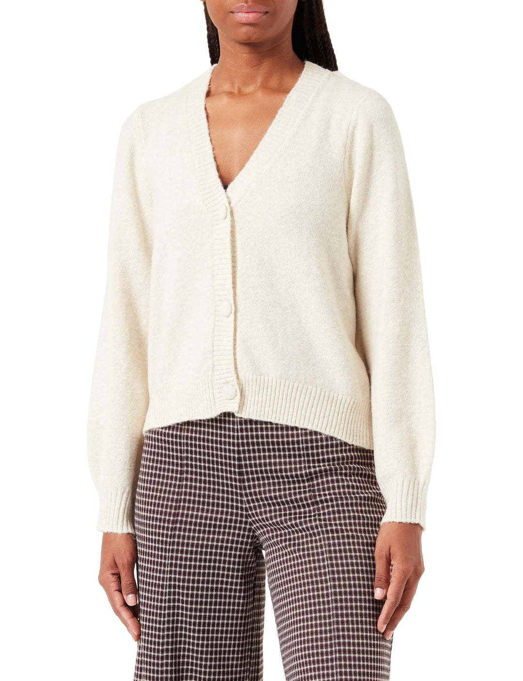 VERO MODA Damen Vmdofwool Ls V-nk Button Cardi Ga Noos Strickjacke, Birch/Detail:melange