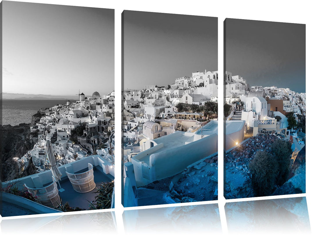 Pixxprint Oia Dorf Santorin als Leinwandbild/Grösse: 3 Teilig (120x80 cm) cm/Wandbild/Kunstdruck/fer