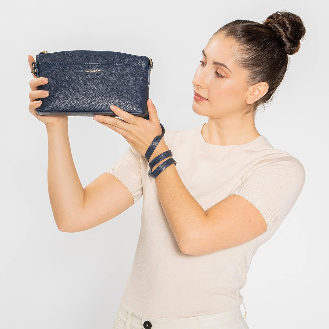 Lazarotti Bologna Leder Umhängetasche Damen | verstellbarer Schultergurt | mittelgrosse Crossbody Ba