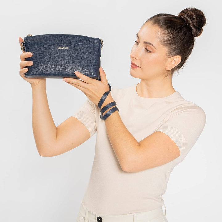 Lazarotti Bologna Leder Umhängetasche Damen | verstellbarer Schultergurt | mittelgrosse Crossbody Ba