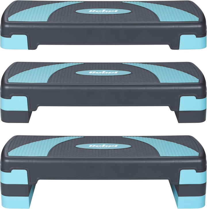Rebel Step Für Aerobic und Training Fitness 3 Stufen Grau-Blau RBA-3225-BL